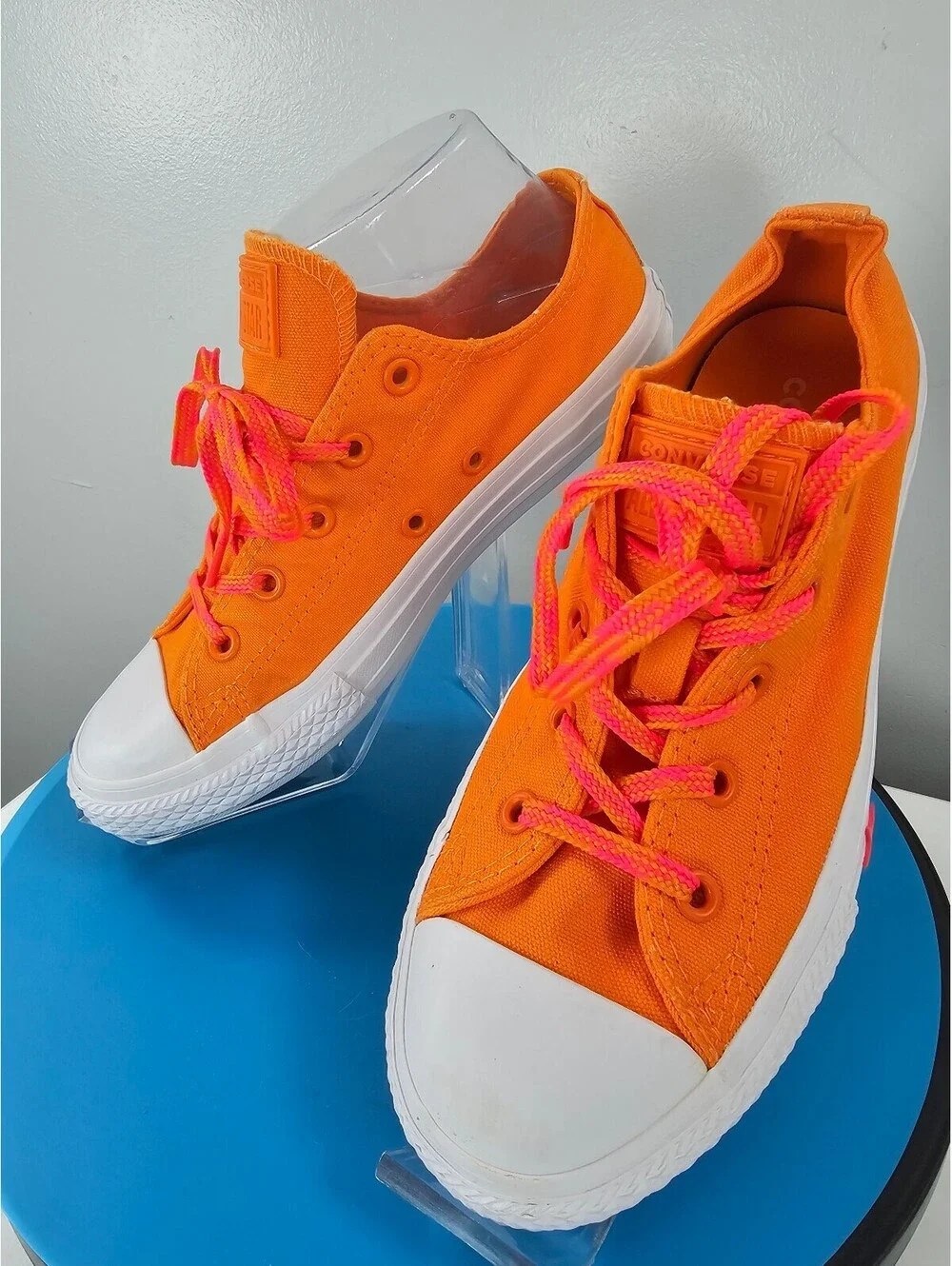 Converse All Star Orange Low Top Sneakers with Pink Laces